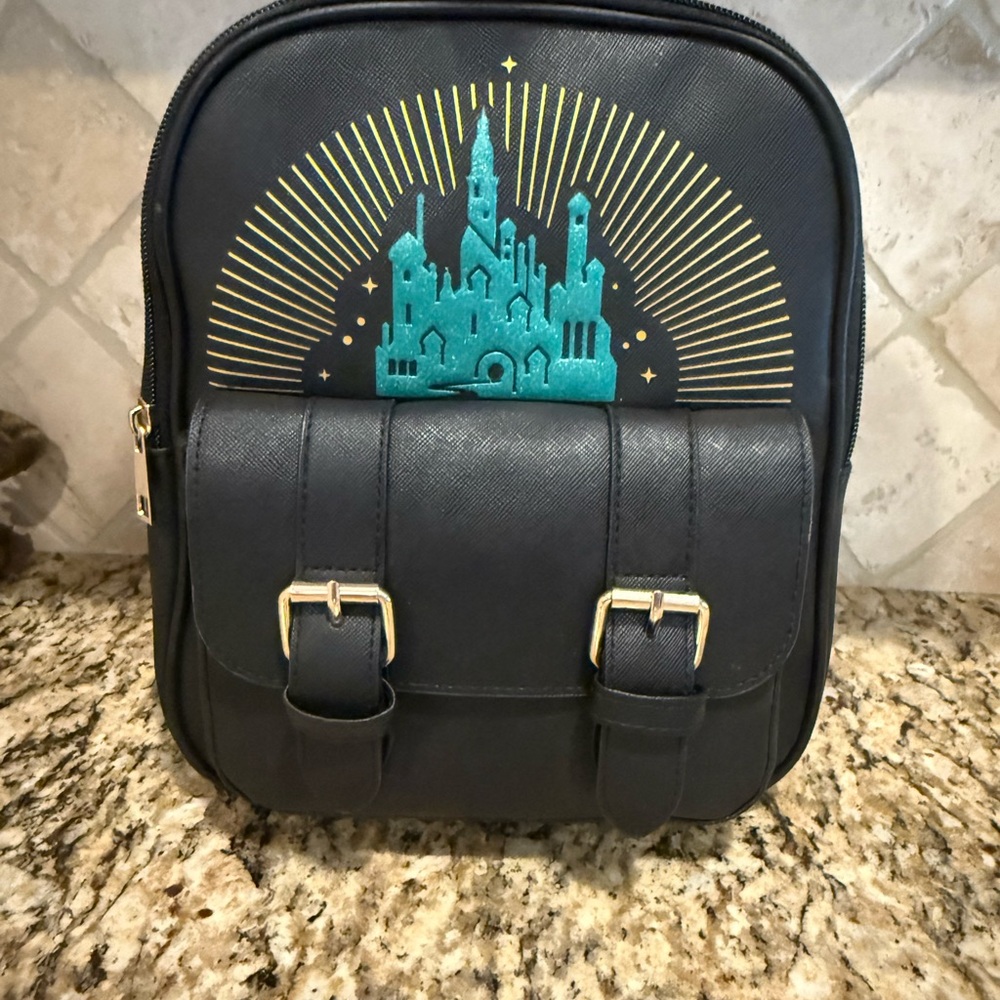 Black Backpack with Castle Design